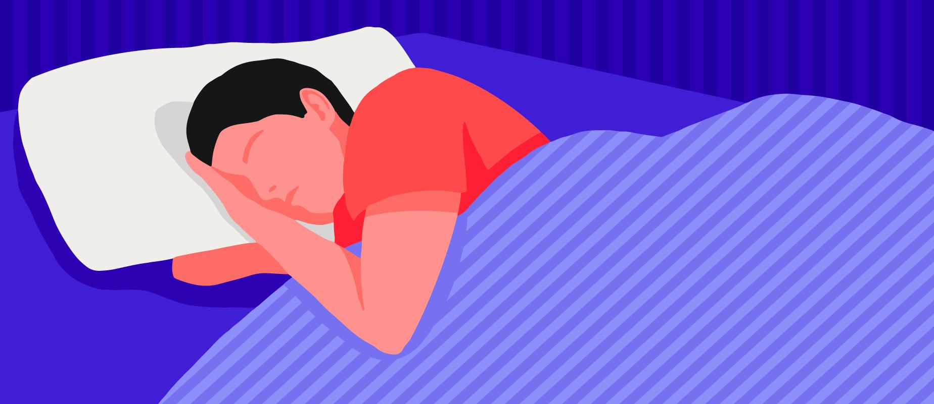 A sleeping man lying down on his right side.