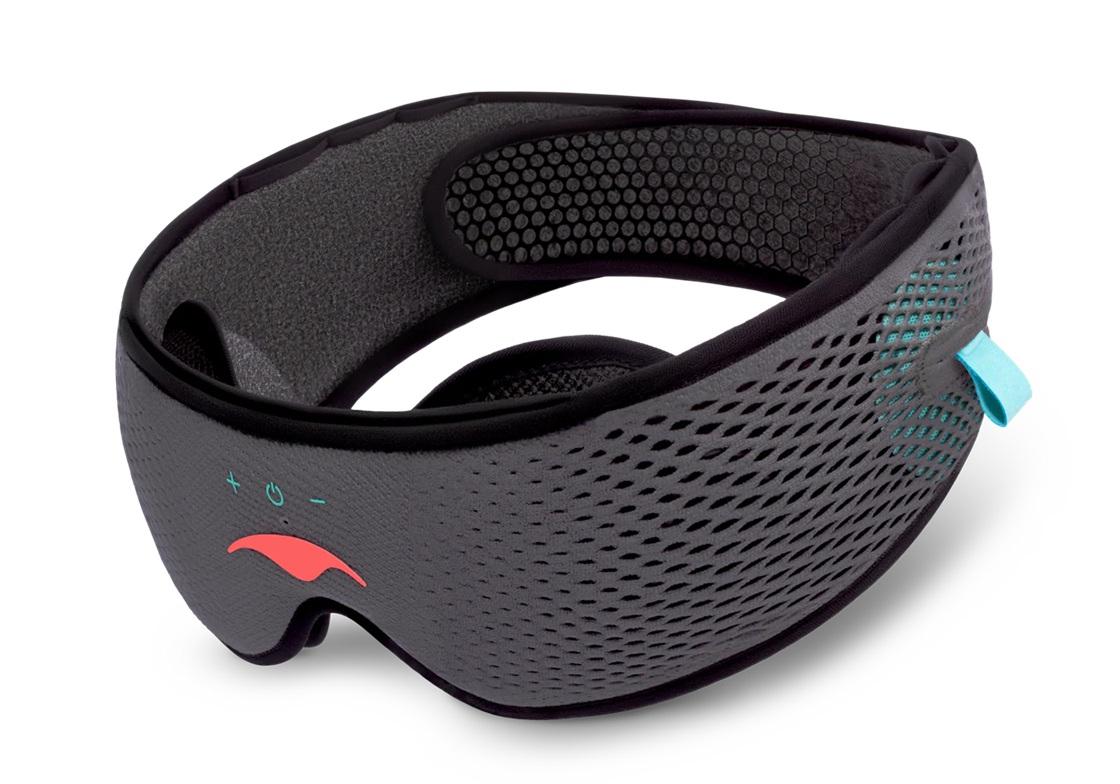 A gray mesh Bluetooth sleep mask.