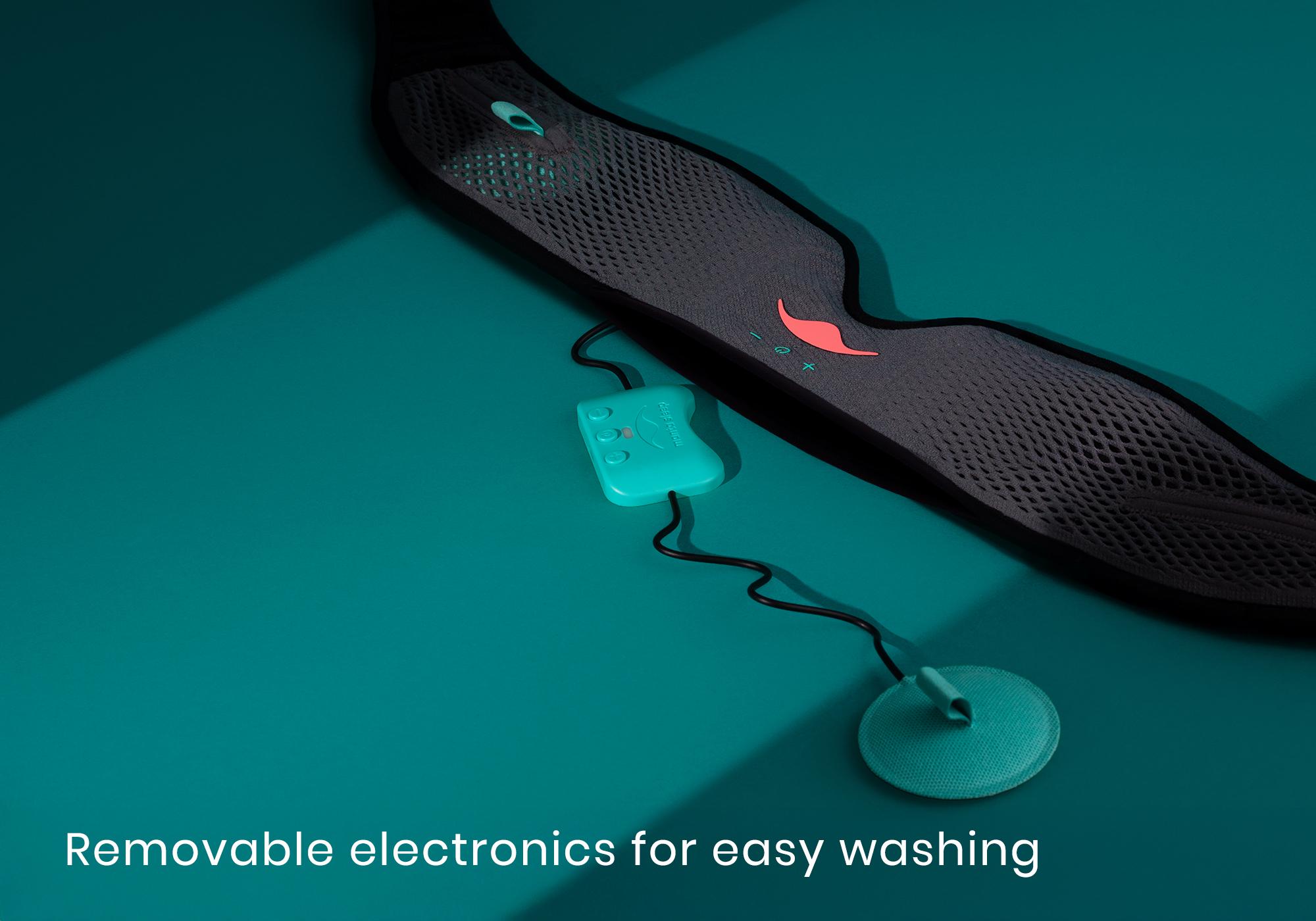 The head strap of a Bluetooth sleep mask with detachable speakers that are shown outside of the mask.