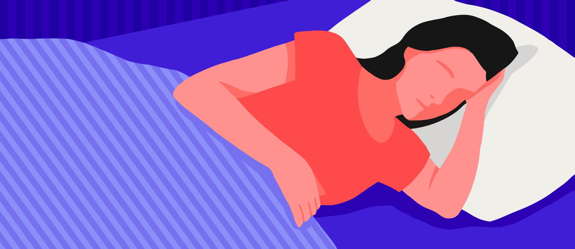 A woman sleeping on her left side.