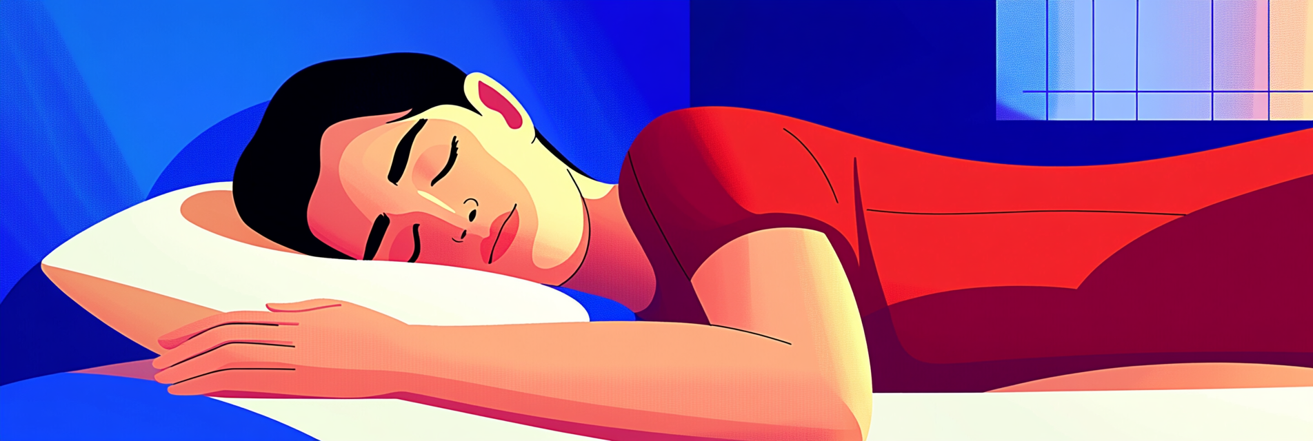 A woman lying on her side in one of the best sleeping positions for neck pain with only one pillow under her head.