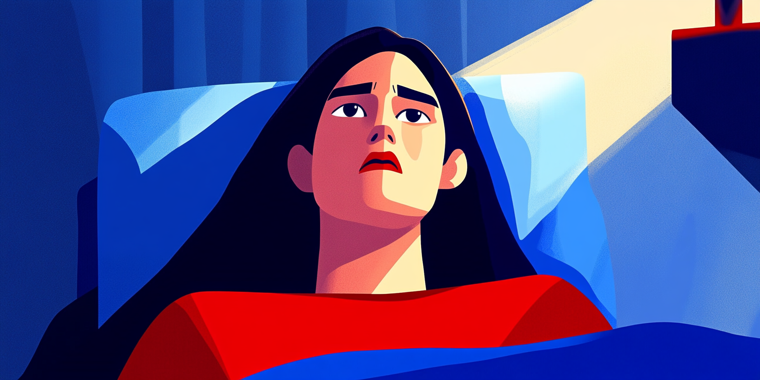 A girl who has woken up abruptly from a NREM sleep phase.