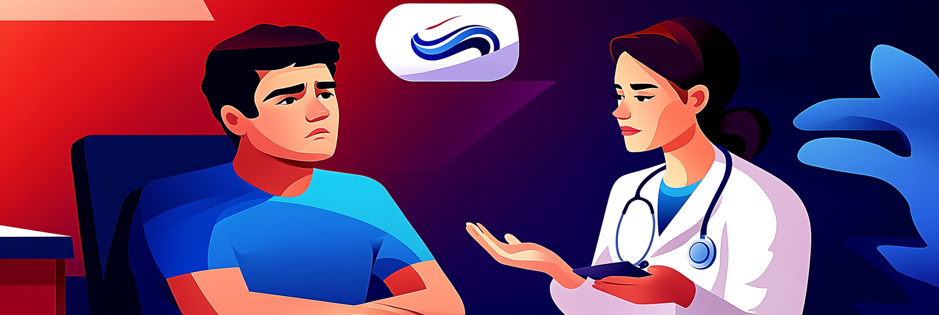 A man consulting a female healthcare professional about his recurring dreams.