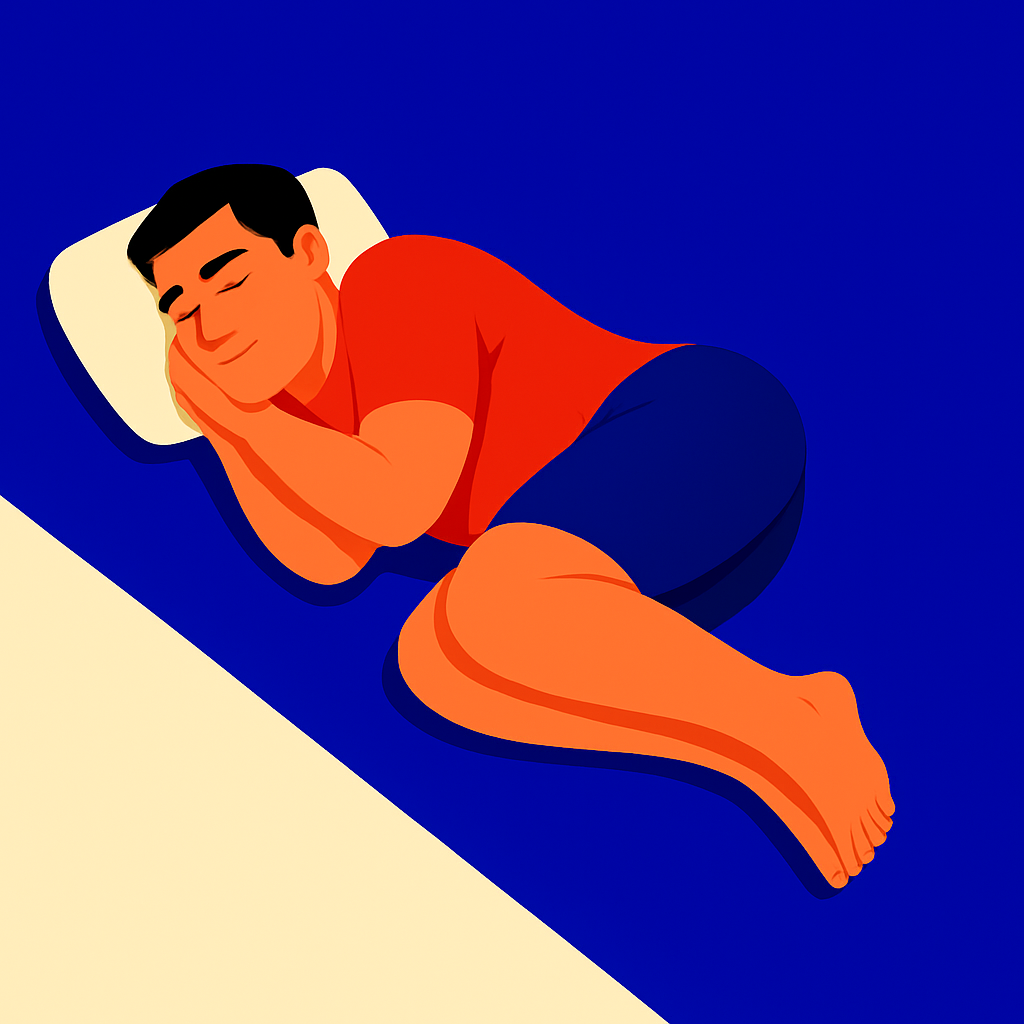 A man sleeping in a fetal position for lower back pain relief.