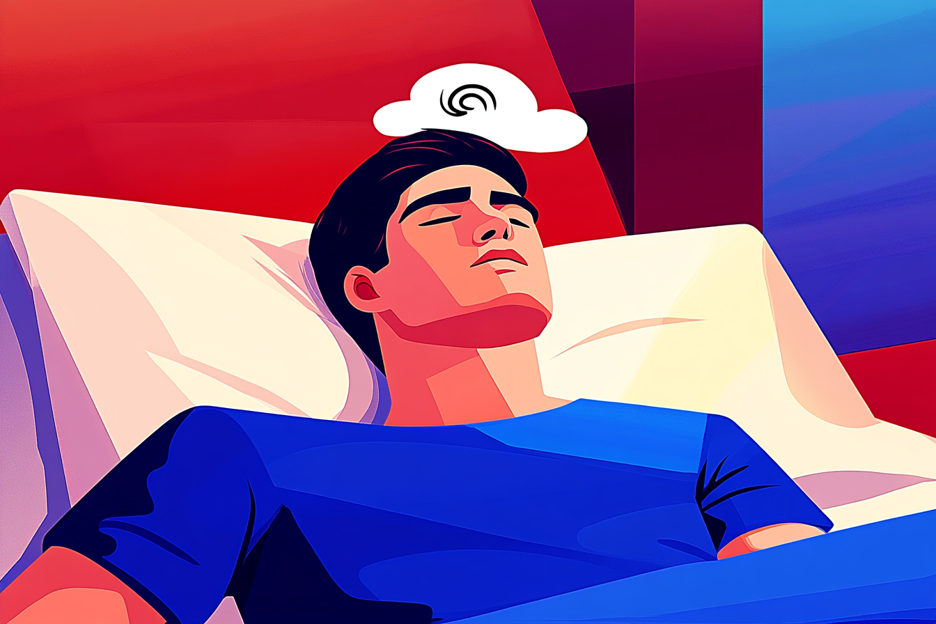 A sleeping man having a recurring dream.