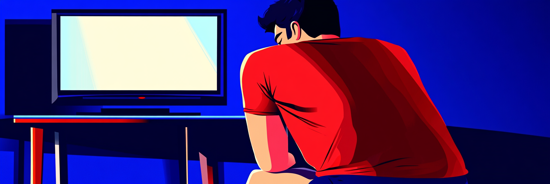 A man slouching in front of a TV.