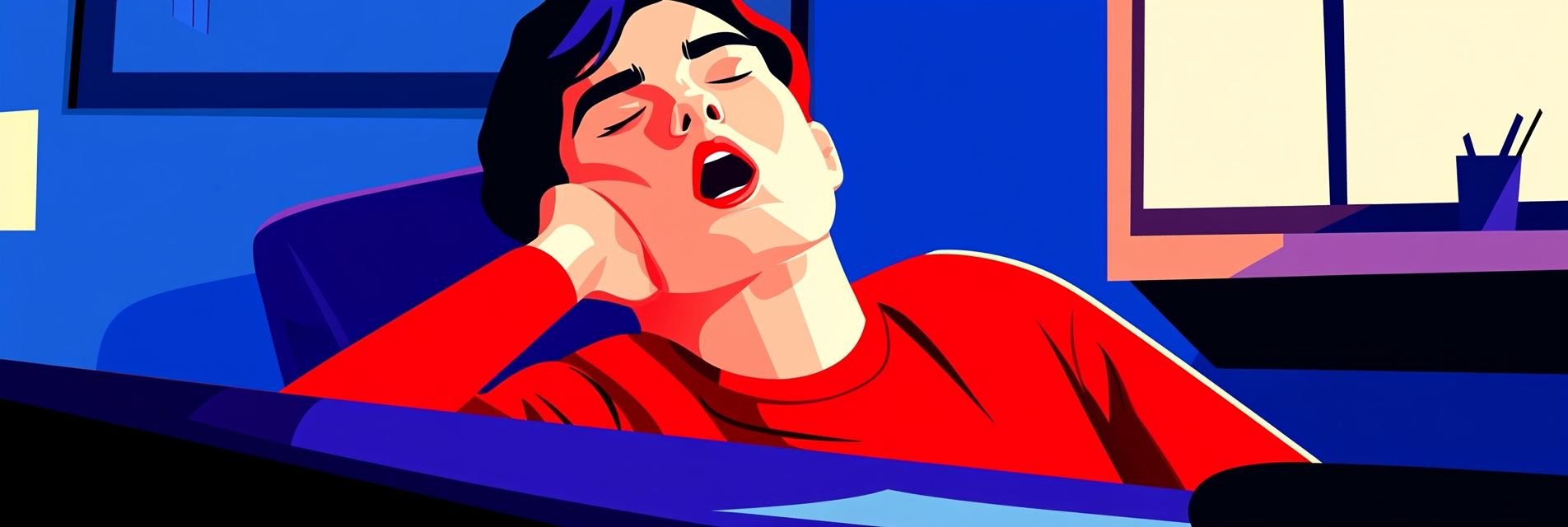 A woman experiencing daytime sleepiness in the office due to poor sleep latency.